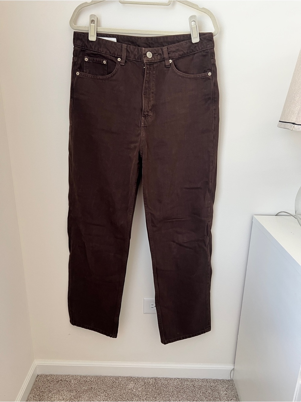 Zara Brown mom Fit 100% cotton High-rise Straight Jeans size 10